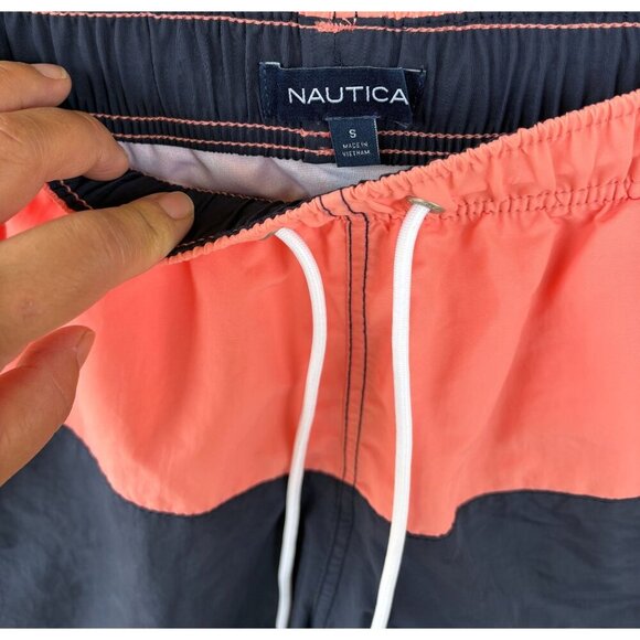 Nautica Mens Swim Trunks With Drawstring Waistband In Coral, Navy Blue Size S - Picture 5 of 8